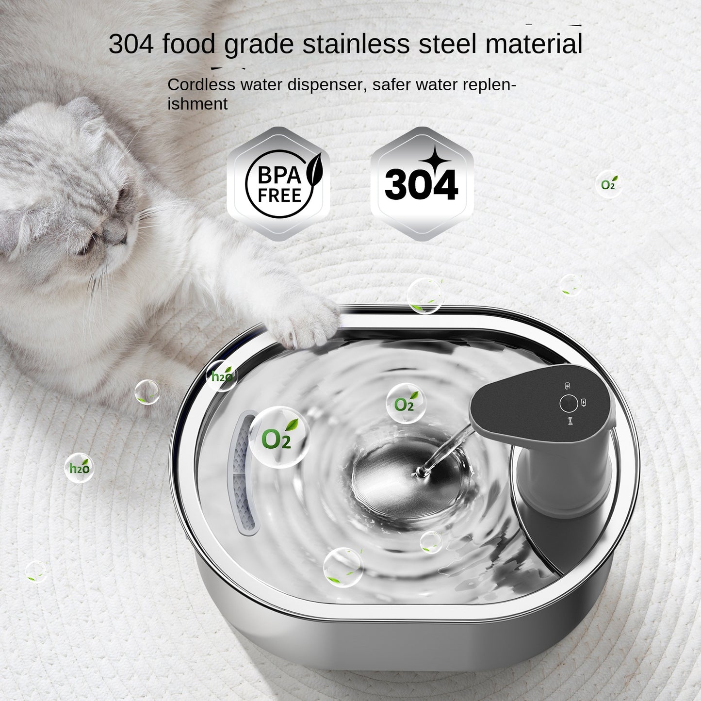 Stainless Steel Smart Cat Water Dispenser — 3L Wireless
