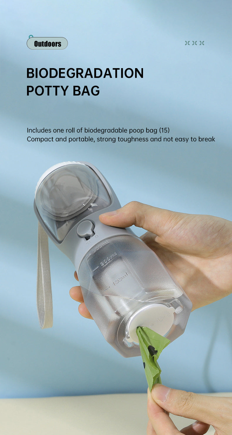 Pet Multifunctional Water Bottle 3 in 1 Portable Pet Water Bottle with Food Container and poop bag eprolo