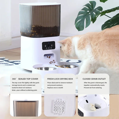 5L Smart Double Bowl Cat Feeder with Camera — Feed Your Pet From Anywhere