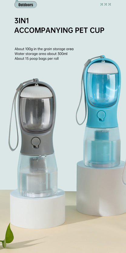 Pet Multifunctional Water Bottle 3 in 1 Portable Pet Water Bottle with Food Container and poop bag eprolo