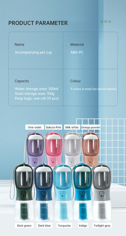 Pet Multifunctional Water Bottle 3 in 1 Portable Pet Water Bottle with Food Container and poop bag eprolo