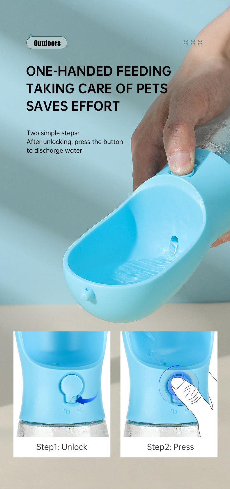 Pet Multifunctional Water Bottle 3 in 1 Portable Pet Water Bottle with Food Container and poop bag eprolo