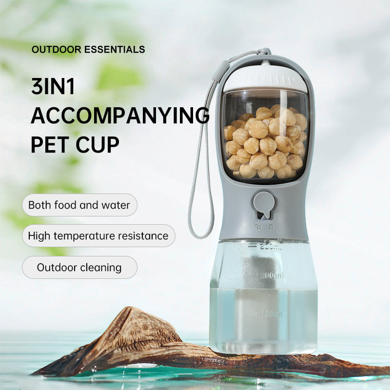 Pet Multifunctional Water Bottle 3 in 1 Portable Pet Water Bottle with Food Container and poop bag eprolo
