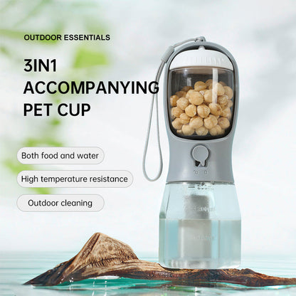 Pet Multifunctional Water Bottle 3 in 1 Portable Pet Water Bottle with Food Container and poop bag eprolo