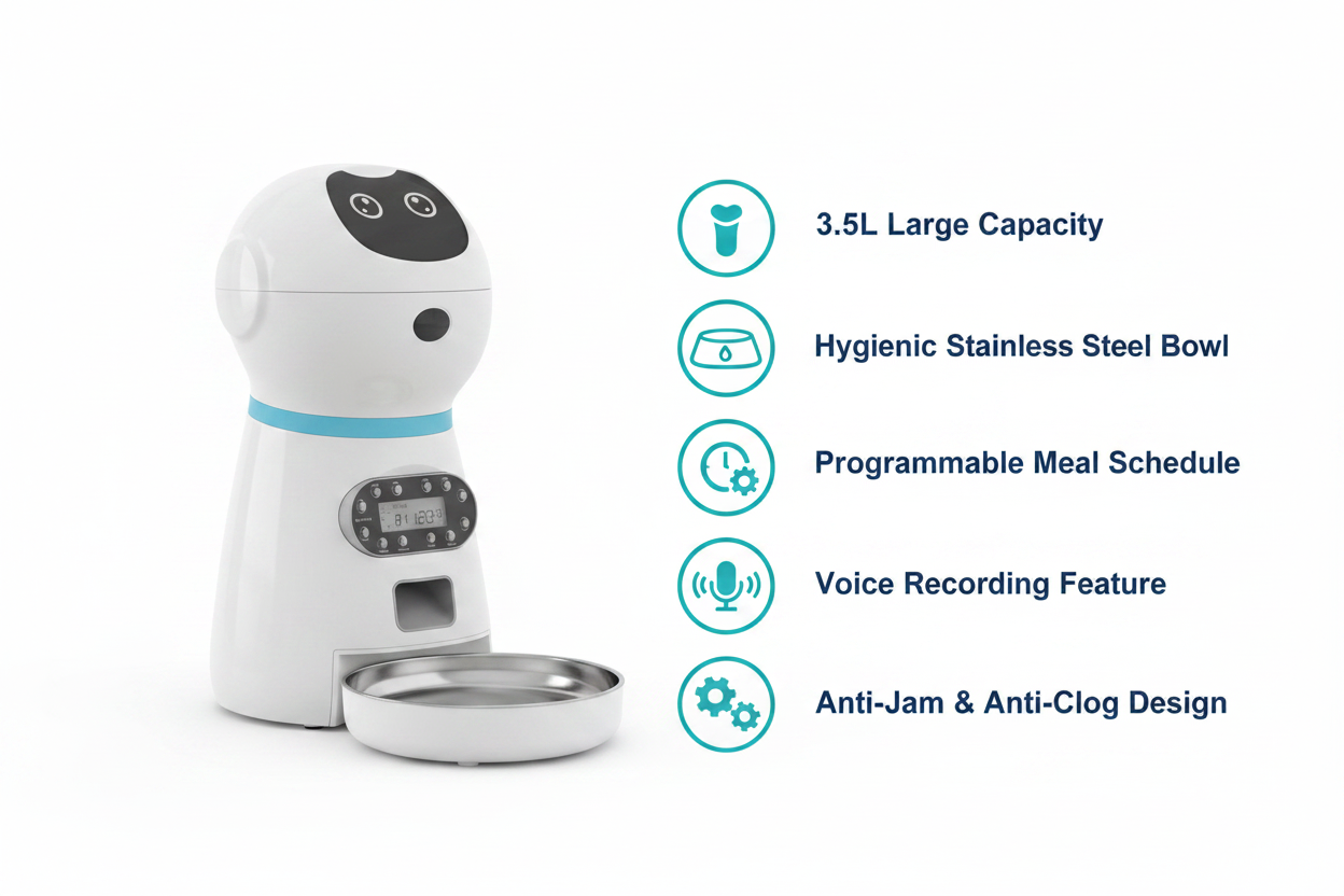 Benefits — 3.5L Automatic Robot Pet Feeder (Stainless Steel)