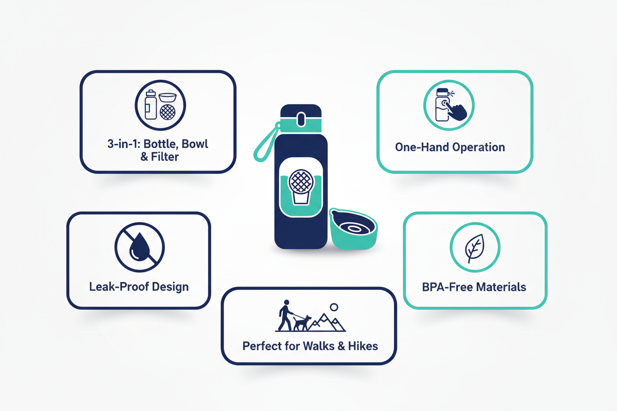 Benefits — 3-in-1 Portable Pet Water Bottle