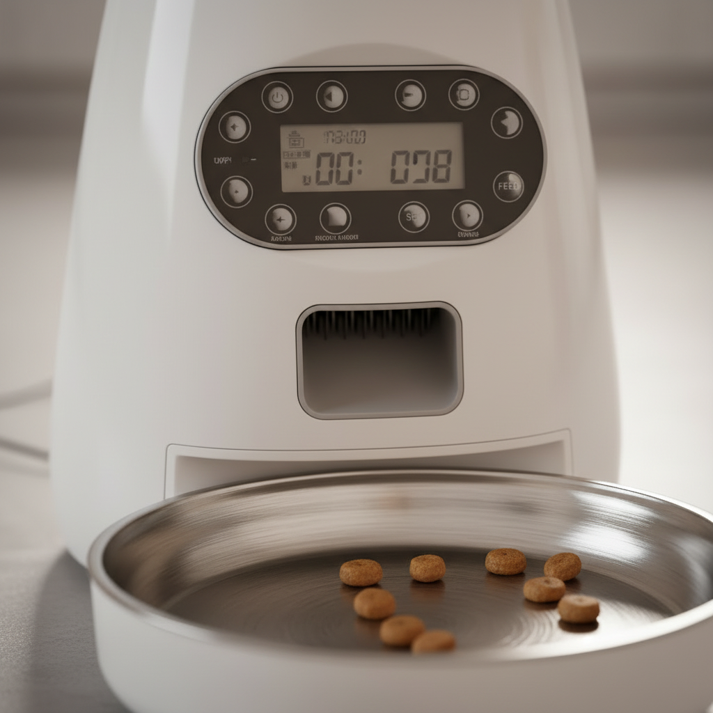 Close-up — Stainless steel bowl and dispenser detail