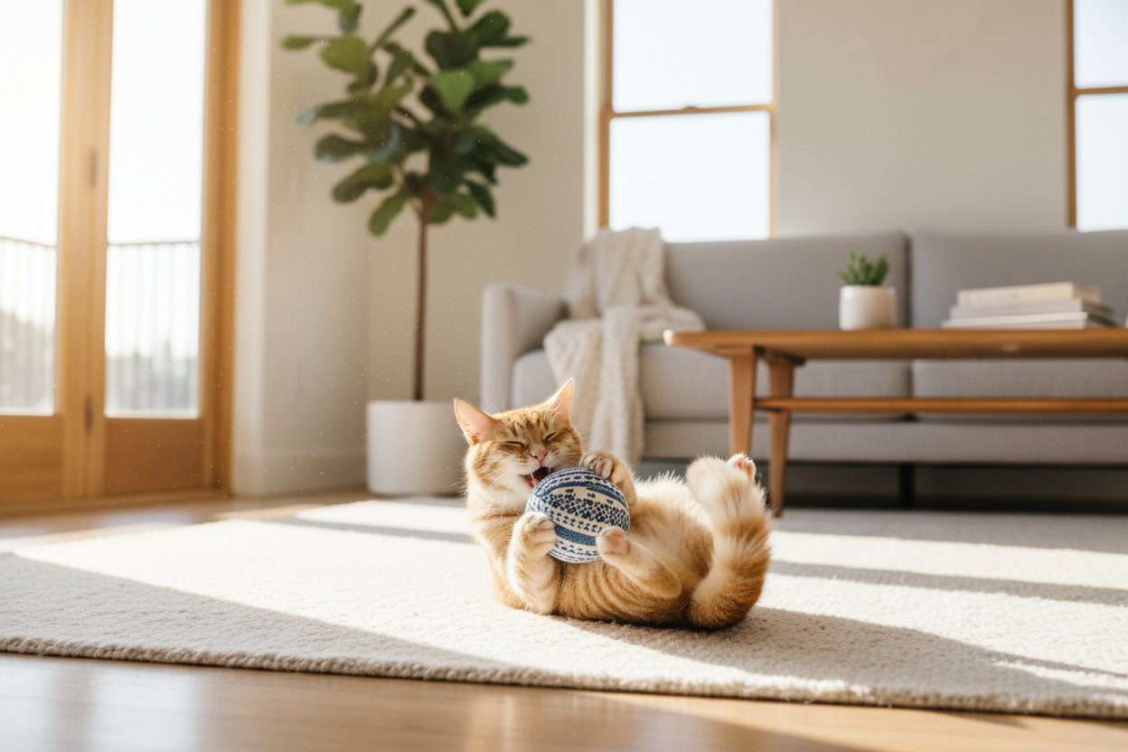 Lifestyle 1 — Cat rolling with catnip ball