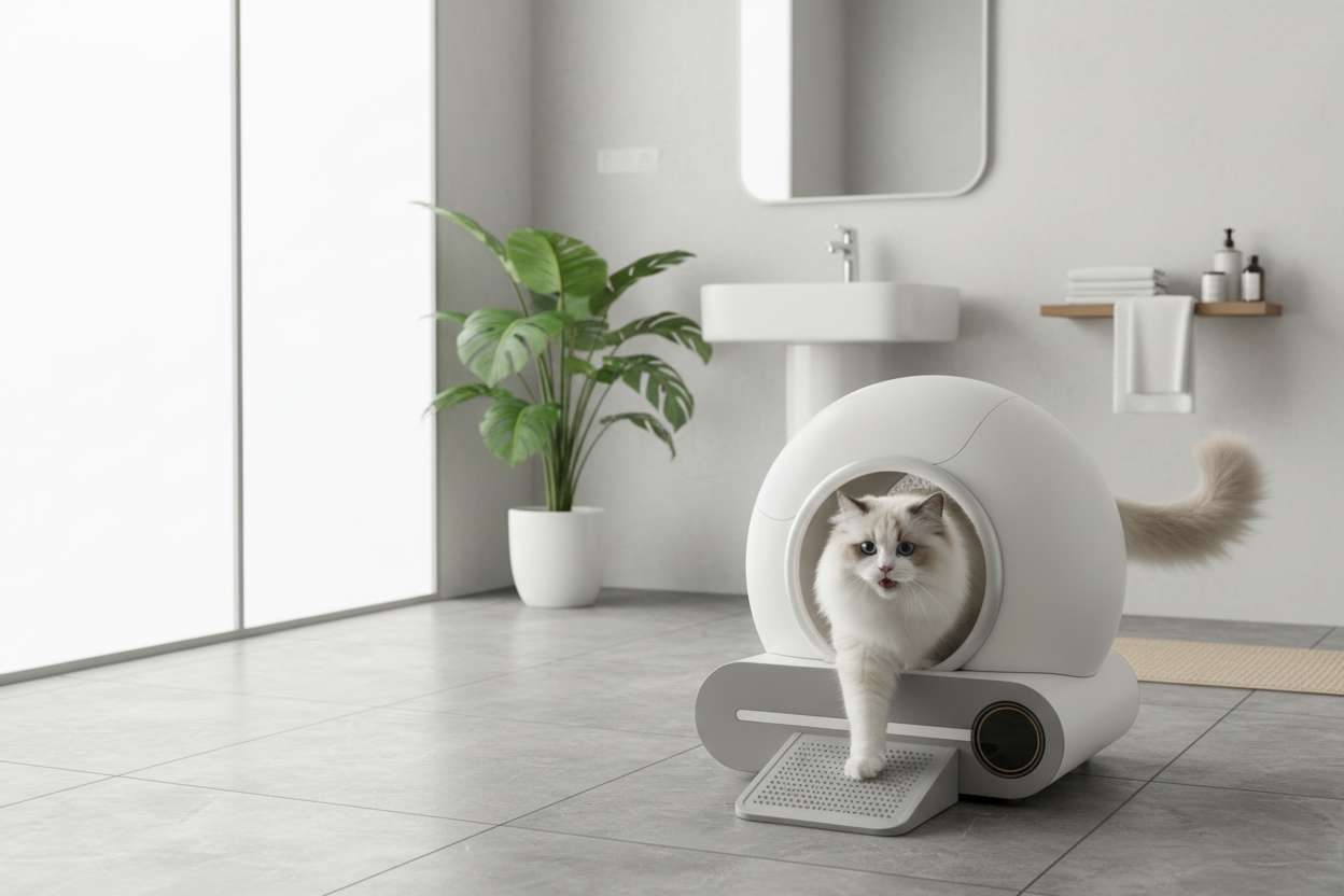 Lifestyle 1 — Cat using self-cleaning litter box