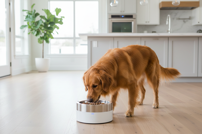 Lifestyle 1 — Dog eating from Anti-Microbial Smart Pet Bowl