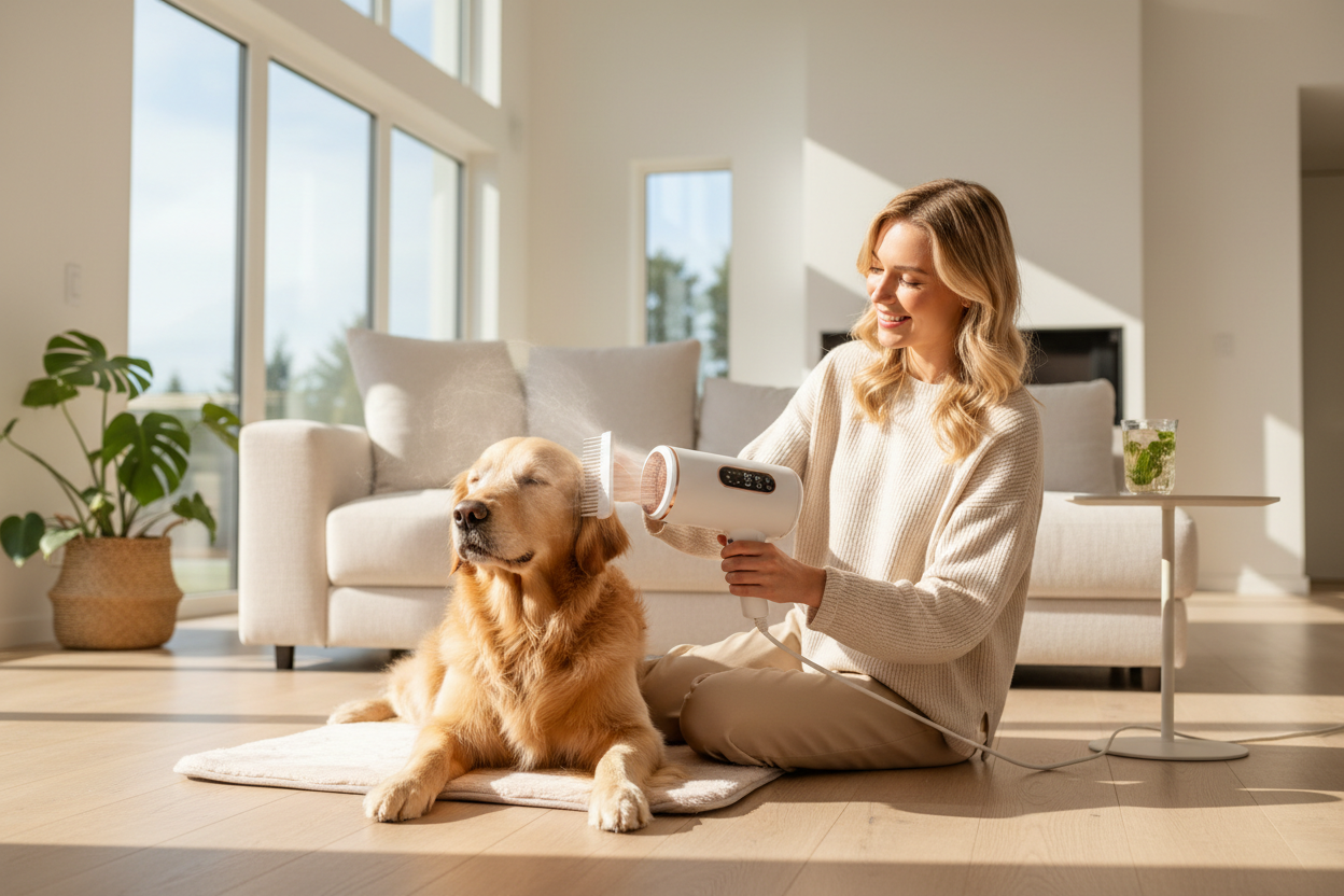 Lifestyle 1 — Owner grooming dog