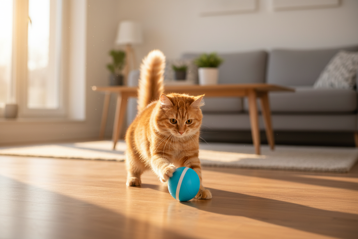 Lifestyle 2 — Cat batting at autonomous toy ball