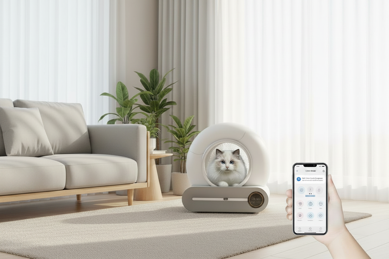 Lifestyle 2 — Owner monitoring litter box via WiFi app