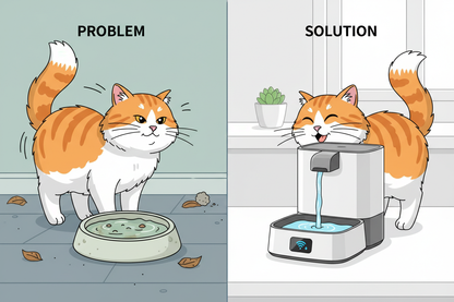 Problem/Solution — Stagnant bowl vs fresh flowing dispenser